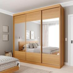 Guarda-roupa Casal 3 Portas de Correr Ripadas com Espelho Samambaia Ca