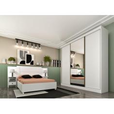 Guarda Roupa Casal com Espelho 3 Portas 4 Gavetas - Dacar-Neve - Tcil 