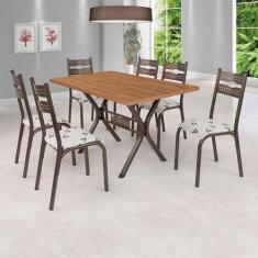 Conjunto de Mesa com 6 Cadeiras Luna Marrom/Bronze/Bege Geométrico - C