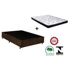 Cama Box Casal Marrom Suede + Colchão Espuma D23 138x188x10