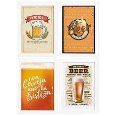 Quadros de Cerveja Beers Moldura Branca 33x43cm 4un