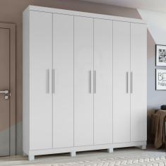 Guarda-Roupa Casal 6 Portas 3 Gavetas Jazz e Pés Branco