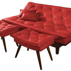 Sofá Cama Caribe 3 Lugares Com 2 Banquetas Revestimento Couri