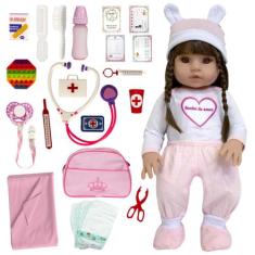 Bebe Reborn Menina Realista Sonho de Amor e Acessórios Luxo - Cegonha 