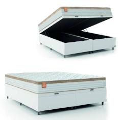 Cama Box Baú Colchão Casal Queen Molas Ensacadas Real 158x198x68cm Linho Branco / Bege Inducol