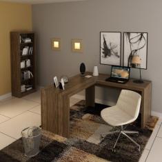 Kit 2 Peças Com Mesa Para Escritório Em L E Estante Espresso