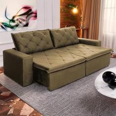 Sofá Cama Bangkok Sem Caixa 2.50m Retrátil e Reclinável Com Molas Velut Bege- King House