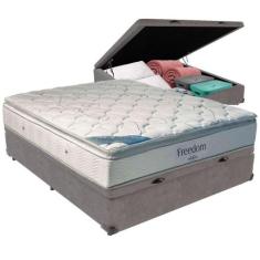 Cama Box Baú Cinza E Colchão Freedom Molas Ensacadas Casal Ortobom
