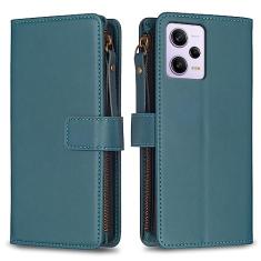Capa com alça de pulso Xiaomi Redmi Note 12 Pro, 9 compartimentos para cartão, 1 carteira de couro com zíper, função de suporte, fecho magnético, capa para celular compatível com Redmi Note 12 Pro 5G