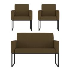 Kit Sofá 2 Lugares + 2 Poltronas Para Recepção Sala Balaqui Cor:marrom Marrom