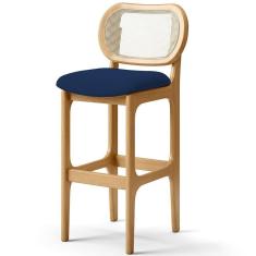 Banqueta Alta Para Cozinha Bancada Sala Tela Betta Fixa L02 Suede Azul Marinho - Lyam