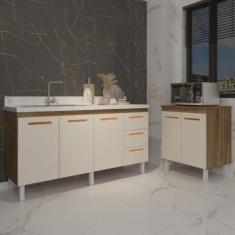 Armário Cozinha Balcão Gabinete de Pia 160 cm Estela e Balcão Jane par