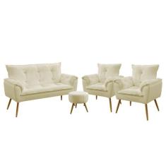 Namoradeira e 2 Poltronas Opala com Puff Solar Veludo Aradecor, Bege, 