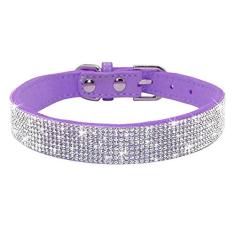 Coleira de cachorro com strass, linda e deslumbrante couro de camurça macia ajustável para cães de estimação e gatos com diamante de cristal para filhotes pequenos e médios grandes (L: 38 - 46 cm,