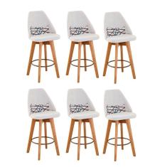 Kit 06 Banquetas Linho Bege E Almofada Linhas Coloridas