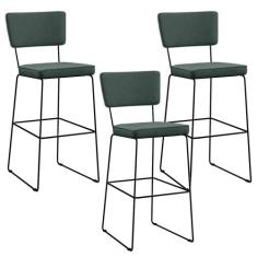 Kit 03 Banquetas Alta Para Cozinha Sala Base em Aço Fixa Allana L02 Li