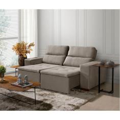 Sofá 3 Lugares 195cm Com Molas, Retrátil E Reclinável Bege