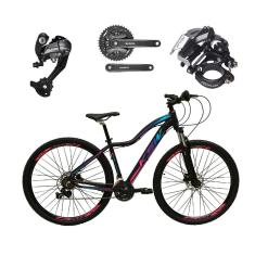 Bicicleta Feminina aro 29 Ksw Mwza 27v Câmbios Shimano Altus Freios Hidráulicos - Preto/Pink/Azul