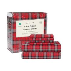 Lençóis em Flanela LANE LINEN, 100% Algodão Macio e Durável, Manta Xadrez Vermelha, Conjunto para Cama Queen, Bolsos Profundos de 38 cm