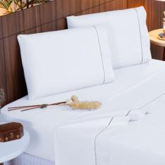 Kit Jogo de Lençol Cama King Percal Algodão 140 Fios Ponto Palito Comp