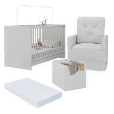 Berço 3 em 1 com Colchão Poltrona Amamentação e Puff Multimóveis Mp4151 Branco