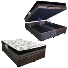 Cama Box Baú Casal Suede Bipartido + Colchão Ortobom Iso Dupla Face 60x138x188 Cor:marrom
