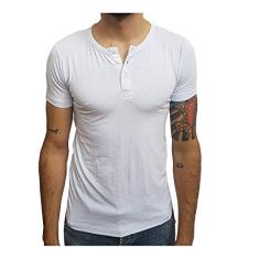Camiseta Henley Manga Curta tamanho:p;cor:branco