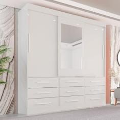 Guarda Roupa Casal 3 Portas 9 Gavetas com Espelho Luana Sallêto Móveis