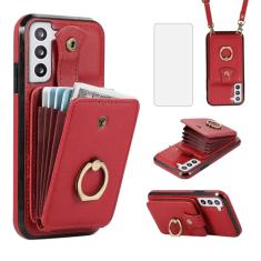 Asuwish Capa de celular para Samsung Galaxy S22 5G carteira celular com protetor de tela de vidro temperado alça transversal anel suporte RFID cartão de crédito S 22 22S 4G G5 15.5 cm mulheres meninas