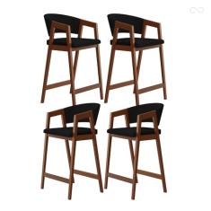 Kit 4 Banquetas Alta para Ilha de Cozinha Ravena Madeira Maciça Pinhão Suede Preto CCS