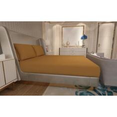 Jogo de Lençol Zono Enxovais Cama Queen 3 Peças Malha 100% Algodão Camelo