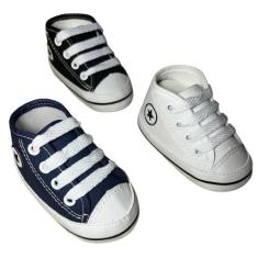 Kit 3 Pares Tênis Sapatinho Para Bebês Cano Alto - Baby's Shoes, Branc