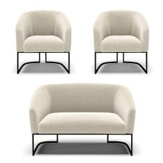 Sofá Namoradeira e 2 Poltronas Base Industrial Preto Stella Bouclê Bege D03 - D`Rossi