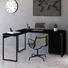 Mesa de Escritório em L Estilo Industrial 150x150cm com Gaveteiro Volante 4 Gavetas Onix