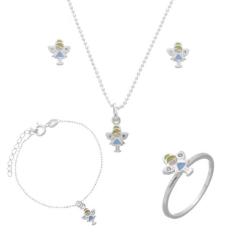 Conjunto Colar Pingente Pulseira Brinco Anel Infantil Prata - Lojas La