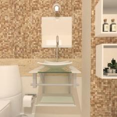 Gabinete de vidro 40cm ac com cuba quadrada - branco - Cubas e Gabinet