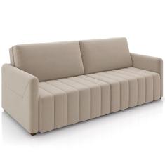 Sofá Cama Retrátil para Sala de Estar 220cm Porthos M03 Veludo Bege - Lyam Decor