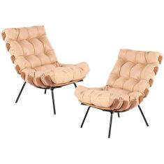 Kit 02 Poltronas Decorativas Sala de Estar Costela L04 Material Sintét