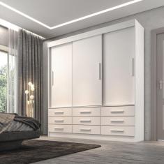 Guarda Roupa Casal 3 Portas 9 Gavetas Luana Sallêto Móveis Branco