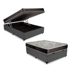 Cama Box Baú Casal Conforto Sintético Cinza + Colchão Casal Conforto Espuma D33  28x138x188
