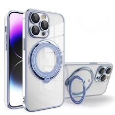 Capa de telefone transparente magnética com anel de chapeamento para iPhone 15 14 Pro Max 13 12 11 XR XS X 7 8 Plus Capa de carregamento sem fio, azul, para iPhone 8 Plus