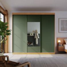 Guarda-roupa Casal 3 Portas de Correr 1 Porta com Espelho Samambaia Cabecasa Madeiramadeira Carvalho/Verde