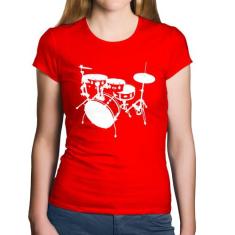 Baby Look Algodão Bateria Música Baterista - Foca na Moda, Vermelho, G
