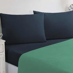 Jogo De Cama Malha Lençol 100% Algodão Gran Moratta 3 Peças Solteiro - Verde Jade/Azul Marinho