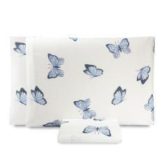 Jogo De Lençol Queen Essencialle 150 Fios 3 Peças Borboletas Azuis