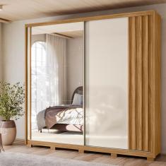 Guarda Roupa Casal Grande com Porta de Correr 242x230cm Dhara Moval Cor:Freijó/Off White