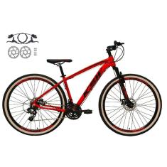  Bicicleta Aro 29 Ksw Xlt 24v Freios a Disco Hidráulicos Garfo Suspensão Pneu com Faixa Bege - Vermelho