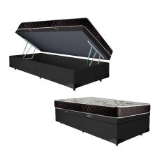 Cama Box Baú Solteiro Colchão Aylla Espuma D33 Acolchões + Box Suede 59x88x188