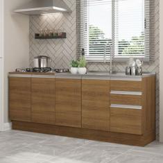 Kit com 2 Balcões de Cozinha Madesa Glamy 4 Portas 3 Gavetas (sem Tampo e Pia) - Rustic