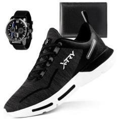 Kit Tênis Masculino X-try Original Academia Treino Confortável Corrida + Carteira e Relógio-Masculino